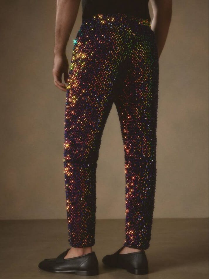 Crystal City VCAY Men's Y2K Gorgeous Woven Casual Party Fit High Street Vintage Style Sequins Pant